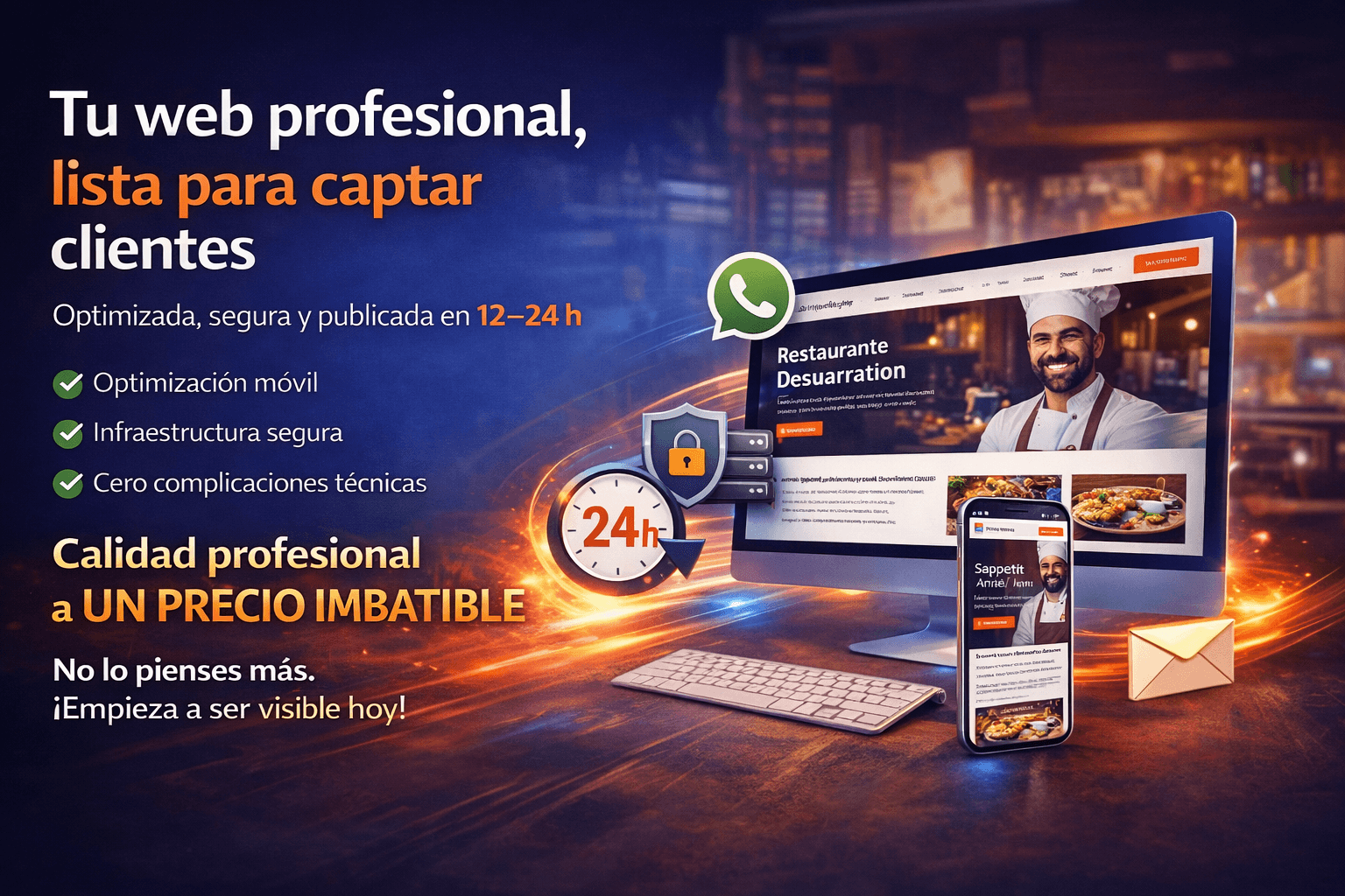 Web profesional incluida sin coste con WebExpress99, optimizada para captar clientes en 12–24 h a precio imbatible