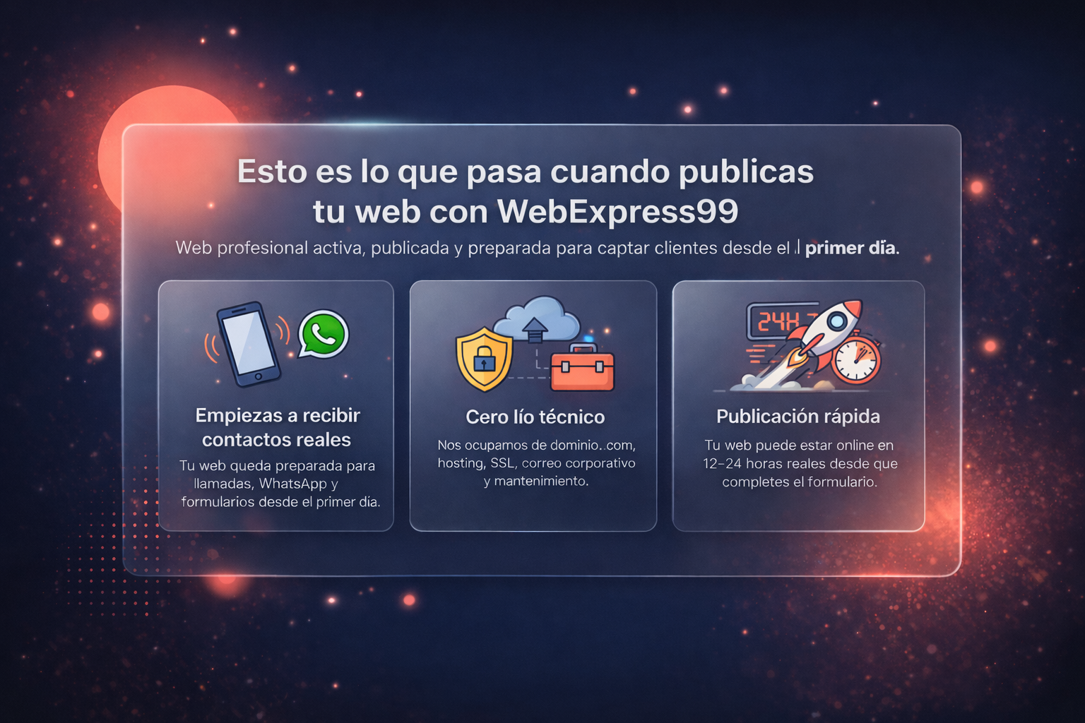 Esto es lo que pasa cuando publicas tu web con WebExpress99: web profesional activa, captación de contactos y publicación rápida